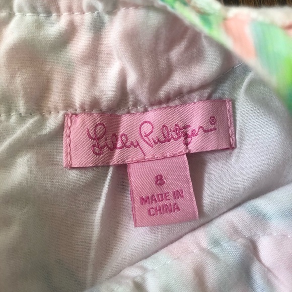 Lilly Pulitzer Girls 8 Light Pink/Green Palms/Monkey Embroidered Shift Dress - Picture 6 of 12